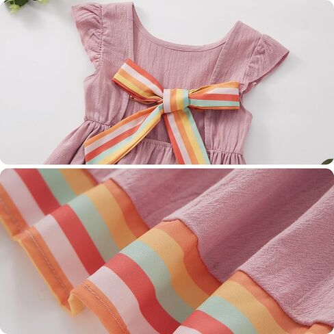 فستان بناتي للأطفال الصغار فستان صيفي من الكتان مكشكش بدون أكمام فستان صيفي غير رسمي بعقدة على شكل فيونكة فساتين حفلات الشاطئ للفتيات الصغيرات من سن 1 إلى 5 سنوات in Kuwait