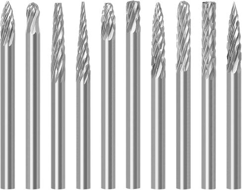 مجموعة نتوءات كربيد WSOOX مكونة من 10 قطع نتوءات دوارة ذات أشكال مختلفة بساق 1/8 بوصة لمعظم المطحنة الدوارة للاستخدام اليومي للنحت والتلميع والنقش. in Kuwait