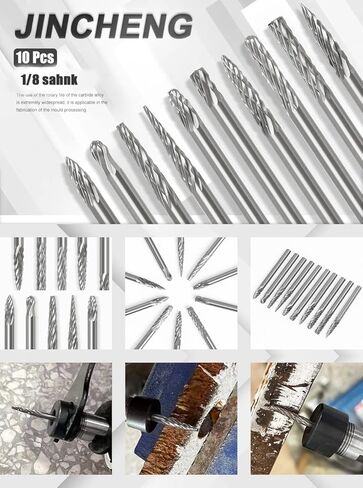 مجموعة نتوءات كربيد WSOOX مكونة من 10 قطع نتوءات دوارة ذات أشكال مختلفة بساق 1/8 بوصة لمعظم المطحنة الدوارة للاستخدام اليومي للنحت والتلميع والنقش. in Kuwait
