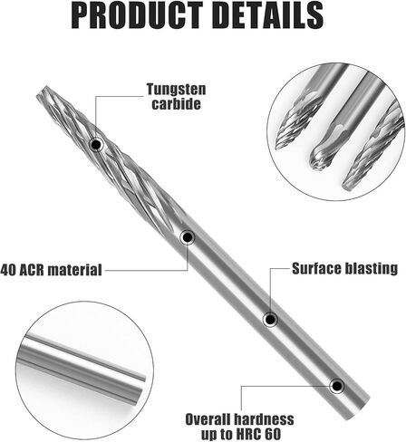 مجموعة نتوءات كربيد WSOOX مكونة من 10 قطع نتوءات دوارة ذات أشكال مختلفة بساق 1/8 بوصة لمعظم المطحنة الدوارة للاستخدام اليومي للنحت والتلميع والنقش. in Kuwait