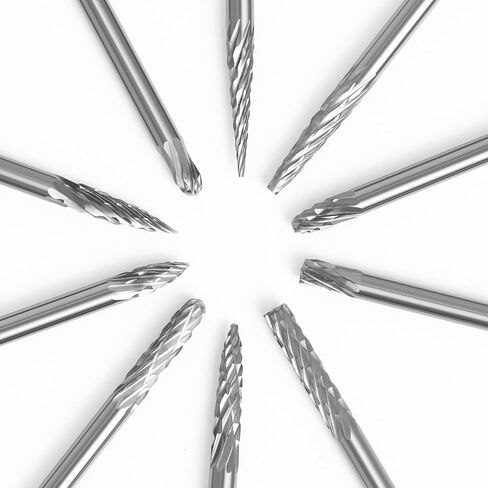 مجموعة نتوءات كربيد WSOOX مكونة من 10 قطع نتوءات دوارة ذات أشكال مختلفة بساق 1/8 بوصة لمعظم المطحنة الدوارة للاستخدام اليومي للنحت والتلميع والنقش. in Kuwait