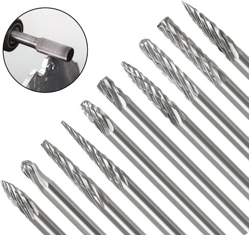 مجموعة نتوءات كربيد WSOOX مكونة من 10 قطع نتوءات دوارة ذات أشكال مختلفة بساق 1/8 بوصة لمعظم المطحنة الدوارة للاستخدام اليومي للنحت والتلميع والنقش. in Kuwait