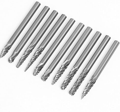 مجموعة نتوءات كربيد WSOOX مكونة من 10 قطع نتوءات دوارة ذات أشكال مختلفة بساق 1/8 بوصة لمعظم المطحنة الدوارة للاستخدام اليومي للنحت والتلميع والنقش. in Kuwait