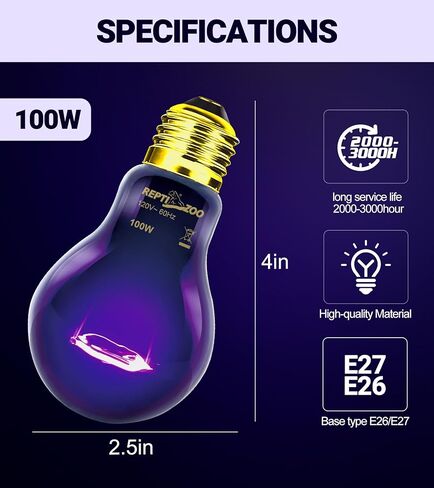 حديقة حيوان repti 2pack مصباح الحرارة الزواحف 100 واط لمبة الحرارة الليلية الزواحف مصباح الحرارة الليلي بدون الأشعة فوق البنفسجية للسلحفاة الملتحية التنين أبو بريص السحلية والثعبان e26 / e27 الأرجواني in Saudi Arabia