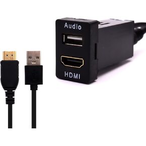 HDMI Power Socket Mount Cable +USB Audio Input Use for Toyota After 2019 Charge Car Charger USB Adapter(34X22mm)