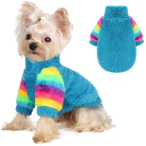 Sebaoyu Dog Sweater for Small Winter Warm Fleece Turtleneck Sweatshirt Clothes Boy Girls Pet Pullover with Rainbow Sleeves Cat Apparel Stretchy Outfit(Purple, XS)