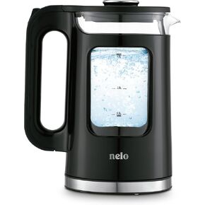 NELO Electric Kettle with Keep Warm Function, Sleek Glass Window Double Wall Design, LED Indicator Lights, Black Tea Kettle & Hot Water Boiler with Auto Shut-Off, 360° Base, BPA-Free, 1.7 Liters