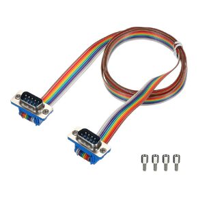 MECCANIXITY 1 Pcs IDC Rainbow Wire Flat Ribbon Cable DB9 Male to DB9 Male 39.4 Inch Length 2.54mm Pitch Breadboard Jumper Wires for Electronic Projects