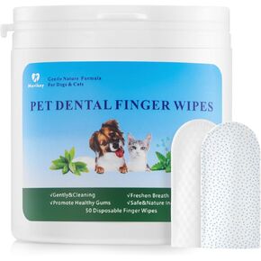 Dog Teeth Cleaning Wipes Nature Pet Dental Finger Wipes for Dogs Cats Remove Bad Breath,Reduce Plaque and Tartar Buildup Disposable Gentle Pet Dental Care-50Ct