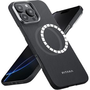 pitaka for iPhone 16 Pro Case Compatible with MagSafe, Thin & Light iPhone 16 Pro Case with a Caseless Feel, 600D Aramid Fiber Woven [Ultra Slim Case-Black/Grey (Twill)]