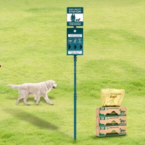 Dog Waste Station with 600 Roll Bags Galvanized Steel Outdoor Pet Waste Bin with Bag Dispenser Reflective Sign Pet Waste Station Rust Proof Dog Waste System for Backyard Commercial Park