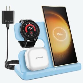 3 in 1 Wireless Charger for Samsung, Samsung Galaxy Watch 5/5 Pro/4/3 Charger, Accessories for Samsung Galaxy Z Fold 4/Flip 4/S22 Ultra/S22, Wireless Charging Station for Galaxy Buds 2 Pro/2 Black