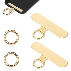2 PCS Cell Phone Tether Patches Phone Tether Tab Heavy Duty Universal Metal Phone Lanyard Tab with 2 Metal Spring Rings Phone Strap Connector Multifunctional Phone Strap Replacement Gold