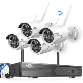 Hiseeu نظام كاميرا أمان لاسلكي، 10CH 4K NVR قابل للتوسيع، 4 قطع 3MP للرؤية الليلية كاميرات واي فاي مراقبة منزلية في الهواء الطلق، كشف الحركة، بدون محرك أقراص ثابتة، صوت في اتجاه واحد in Kuwait