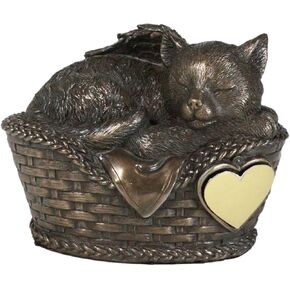 Ebros Heavenly Angel Cat Sleeping in Wicker Bed Basket Cremation Urn Pet Memorial Statue Decor Figurine 6.5 Inch Long