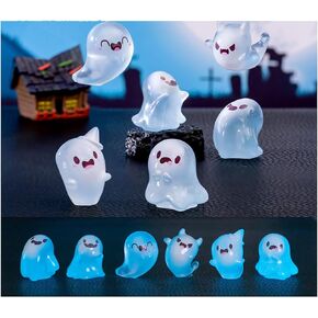 Y&ICrafts 6PCS Cute Luminous Halloween Ghost Dolls, Glow in The Dark Ghost Fish Tank Aquarium Décor, Mini Ornaments for Desktop, Micro Landscape Creative Decoration Accessories