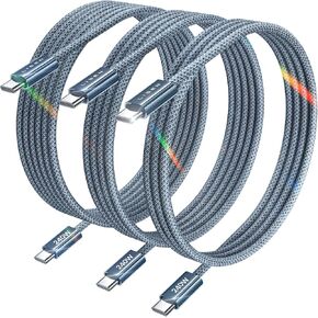LISEN for iPhone 16 Charger Cord USB C to USB C 240W Type C Charging Cable, 3-Pack [3.3/3.3/6.6FT] Fast Charging USB-C Cable for iPhone 16/Plus/Pro Max, MacBook Pro, Samsung S24, iPad Pro/Air, Purple