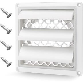 4" Louvered Dryer Vent Cover by Beaquicy - Outdoor White Exhaust Cap for 4 Inch Opening Hood Duct