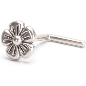 Flower Nose Ring Stud, Gold Plated Sterling Silver Small Nose Pin Piercing, Unique Minimalist Dainty Style, 20g, L Back Shape, Body Jewelry Handmade By Umanative Design