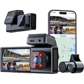 P2 Trio 4K 3 Channel Dash Cam Front and Rear Inside WiFi Built in GPS, 64GB Card Included,4K+1080P+1080P Dash Camera for Cars Wireless Dashcam, ADAS/BSD/LCA,24H Parking Mode,G-Sensor, 256GB Max