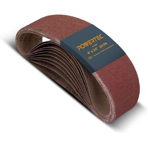 POWERTEC 110090 4 x 24 Inch Sanding Belts | 80 Grit Aluminum Oxide Sanding Belt | Premium Sandpaper For Portable Belt Sander – Pack of 10