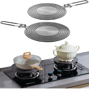 2 Pcs Simmer Plate for Gas Stove 11 Inches and 9.5 Inches Heat Diffuser Round Stove Diffuser with Anti Scalding Handle for Electric Stove Pot Cookware Protection Accessories