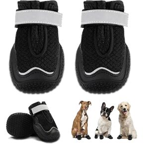 Hcpet Dog Boots for Large Dogs, Dog Shoes for Hot Pavement Winter Snow, Paw Protector Dog Booties Designed for Comfort and Breathability, Outdoor Booties for Small Medium Dogs for Hiking Grey Size 5