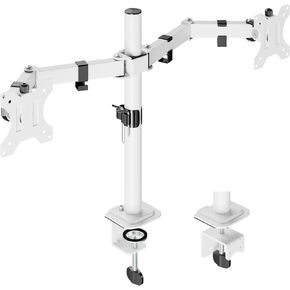 Dual Monitor Mount, Dual Monitor Stand for Two 17"-32" Flat/Curved Computer Screens, Fully Adjustable Dual Monitor Arms Hold up to 17.6lbs, VESA 75x75/100x100mm, C-Clamp/Grommet Base, White