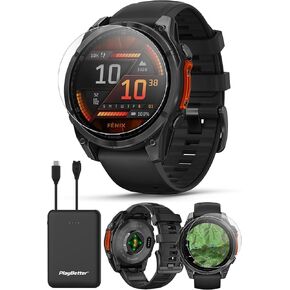 Garmin Fenix 8 AMOLED Sapphire (51mm, Titanium/Spark Orange) Multisport GPS Smartwatch Bundle - 1.4" Touchscreen, Built-in LED Flashlight with PlayBetter Portable Charger & Screen Protectors