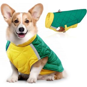 Dog Winter Coat Windproof and Warm Dog Cold Weather Coat Jacket with Night Reflective Tape, Velcro Closure and Elastic Waist Design Dog Clothes for Small Medium Large Dogs (Yellow, Large)