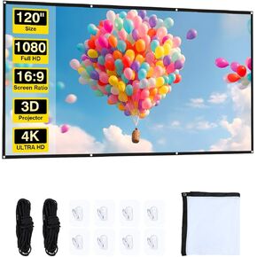 Projector Screen - 120 inch Projector Screen 16:9 Washable Foldable Portable Projector Movies Screen for Home Theater Outdoor Indoor Projector Screen,Support Double Sided Projection.