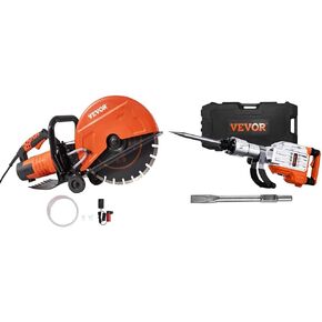 VEVOR Electric Concrete Saw, 9 in Circular Saw Cutter with 3.5 in Cutting Depth, Wet/Dry Disk Saw Cutter Includes Water Line, Pump and Blade, for Stone, Brick, Porcelain, Concrete, 1800W/15A Motor
