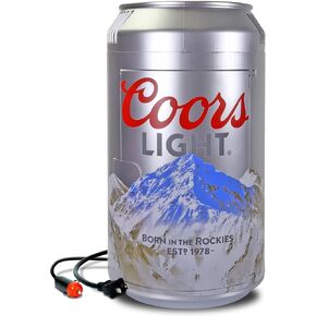 Coors Light Rocky Mountain Portable 8 Can Thermoelectric Mini Fridge 5.4 L/ 5.7 Quarts Capacity, 12V DC/110V AC Cooler for Home, Den, Dorm, Cottage, Cabin