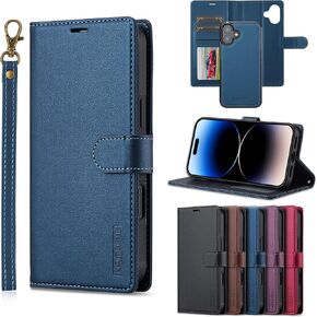 HAII for iPhone 16 Plus Case, 2 in1 Multifunctional Detachable Wallet Phone Case for Men Women with RFID Blocking Card Holder Wrist Strap Shockproof Protective Case for iPhone 16 Plus (Blue)