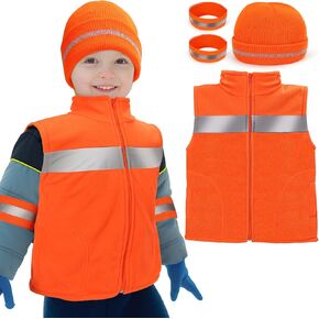 Polar Fleece Kids Orange Hunting Vest and Beanie Set,Warm Reflective Safety Hunting Clothes for Boys Outdoor