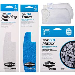 Tidal 110 Filter Maintenance and Replacement Filter Media Kit, Including Gokul Brands Aquarium Filter Media Bags (Tidal 110 Polishing Pads, Foam Filter Sponge, Matrix bio Media)