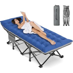 ZENPETIO Oversized XXL Folding Camping Cot, Heavy Duty Sleeping Cot for Adults with Mattress and Pillow, Portable Cot Bed with Carry Bag for Outdoor Camp Travel Home Guest Office, 78x32x18