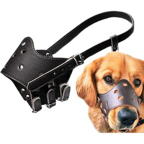 Dog Muzzle Leather, Comfortable and Safe Anti-Barking Leather Dog Muzzle, Breathable and Adjustable, Anti-Bite, Anti-Barking, Anti-Chewing, Suitable for Small, Medium and Large Dogs
