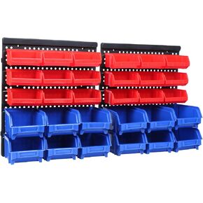 MaxWorks 80694 30-Bin Wall Mount Parts Rack/Storage for your Nuts, Bolts, Screws, Nails, Beads, Buttons, Other Small Parts,Blue and Red
