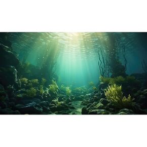 Aquarium Background Undersea Rock Seaweed and Beautiful Sunlight Rays Terrarium Background Sea Sandy Floor Coral Kelp Forests Aquarium Backdrop Seabed Moss Fish Tank Decor Vinyl 30x12in