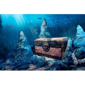 Aquarium Background Underwater Aquarium Backdrop Treasure Chest with Bright Gold Treasure Box Adventurous Water Wealth Pirate Fish Tank Background Decor Vinyl 30x18in