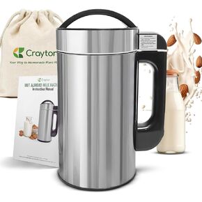 Crayton Nut Milk Maker Machine with Built-in Strainer, 51oz/ 1.5L Stainless Steel Almond Milk Maker for Soy, Almond, Oat, Cashew Nut Milks & More, 7-in-1 Multi-Functional, 6-7 Cups Per Batch, 120V