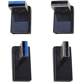 90 Degree USB 3.0 Adapter, 4 Pack Left and Right Angle and Vertical Up and Down Angle USB A Male to Female Converters Extend Laptops, USB Disk, Power Bank, Chargers and Other USB A Devices