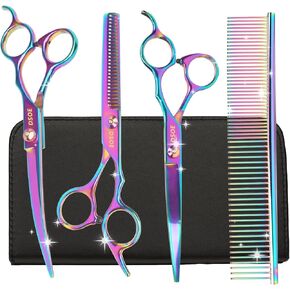 5 in 1 Dog Grooming Scissors Set – Professional Pet Hair Trimming Shears with Safety Round Tips, Durable Stainless Steel, Includes Comb for Dogs, Cats, and Small Animals