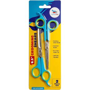 Premium Quality Grooming Scissors Set for Dog and Cats (2 Piece Set Incudes Cutting Shear and Thinning Shear 6.5 inch) with Rounded tips