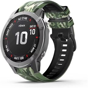 Silicone Band Compatible for Garmin fenix 7/7x/fenix 6 gps/6x gps/fenix 5/5x puls Smartwatch Band Camo/Camouflage Sport Replacement Wristband Strap