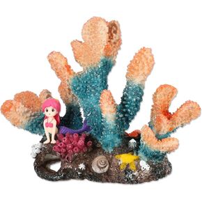 Aquarium Coral Reef Decor, Artificial Coral Reef Decor, Resin Coral Decoration Ornaments, Suitable for Goldfish Fish Tank, 8.46"x3.15"x6.10", Orange
