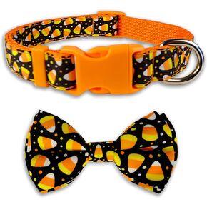 Halloween Dog Bow Tie Collar, Holiday Candy Corn Collar for Large Medium Small Dog Pets Puppies