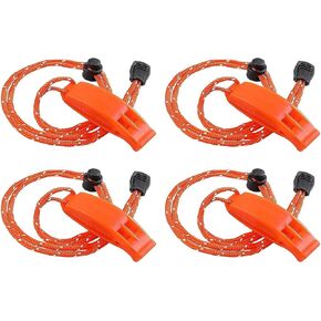 4PCS Outdoor Life Saving Dual Frequency Whistle Emergency Safety Whistle with Lanyard Lost Clip Survival Whistle Dolphin Tone Whistle Orange for Outdoor Adventure Home Escape Backpacking Tool