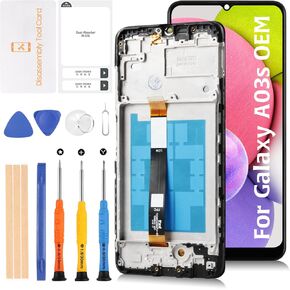 Original A03S US Version Screen LCD Display +Black Frame for Samsung Galaxy A03s A037T A037U A037U1 6.5“ LCD Screen Display Replacement Touch Digitizer Assembly Kit (Not For A037A ;F ;W ;G)